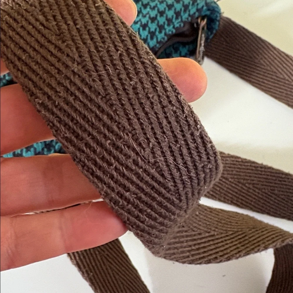Thirty-One Teal/Brown Houndstooth Poly/Wool Blend Crossbody Bag